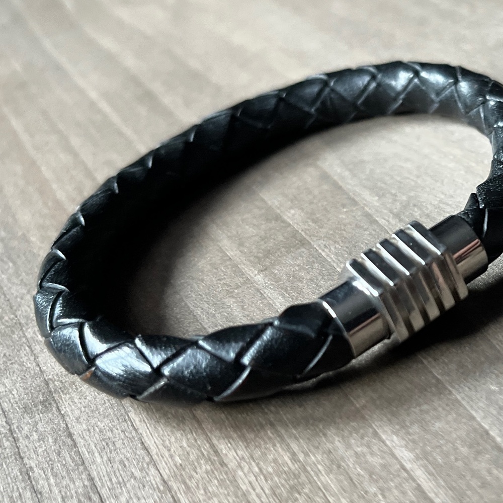 Men's Black Leather Braided Bracelet